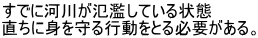 すでに河川が氾濫している状態 直ちに身を守る行動をとる必要がある。